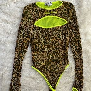 I.AM.GIA leopard neon long sleeve bodysuit